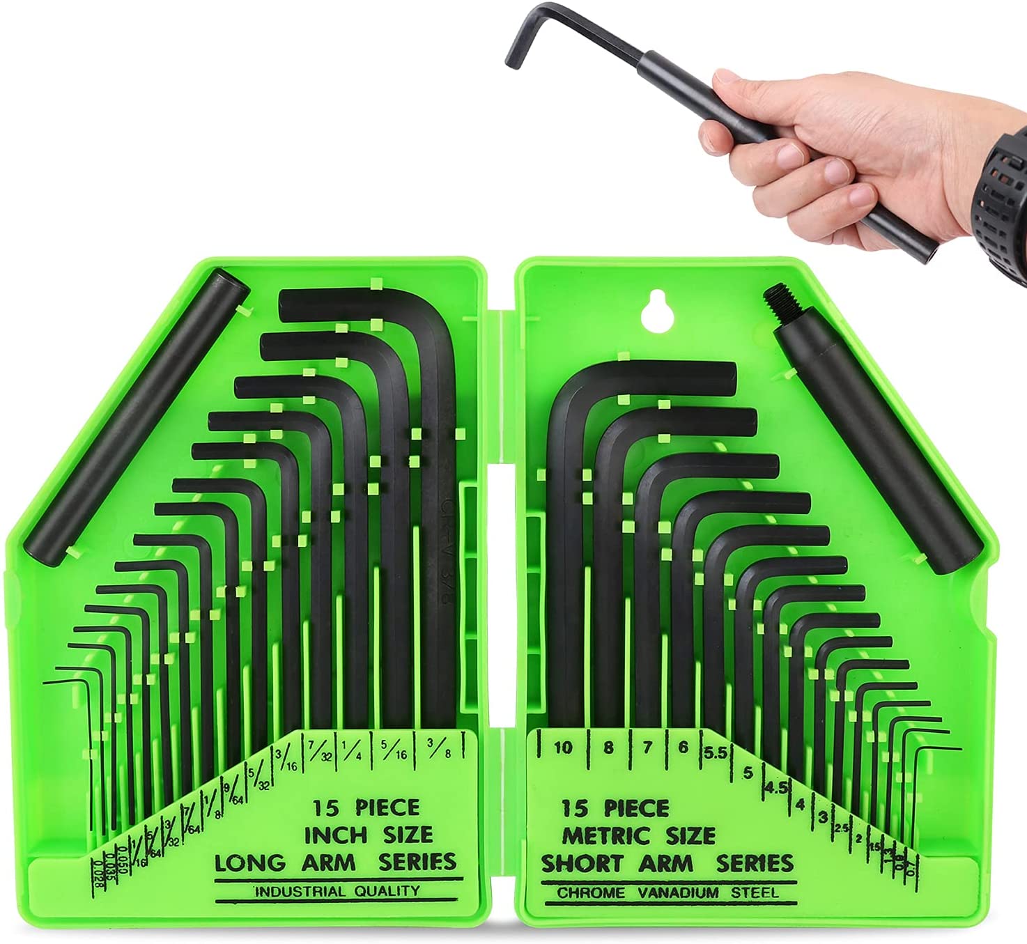 32PCS Hex Key Set, Allen Wrench Set Inch/Metric MM(0.7mm-10mm) SAE(0.0 ...